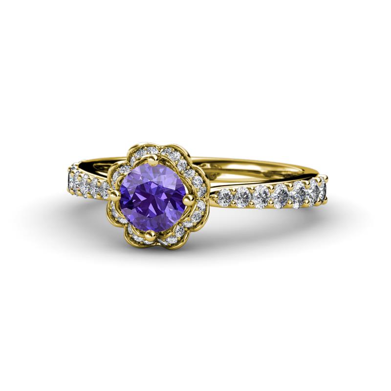 Florus Iolite and Diamond Halo Engagement Ring 