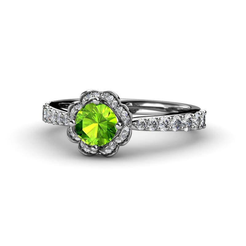 Florus Peridot and Diamond Halo Engagement Ring 