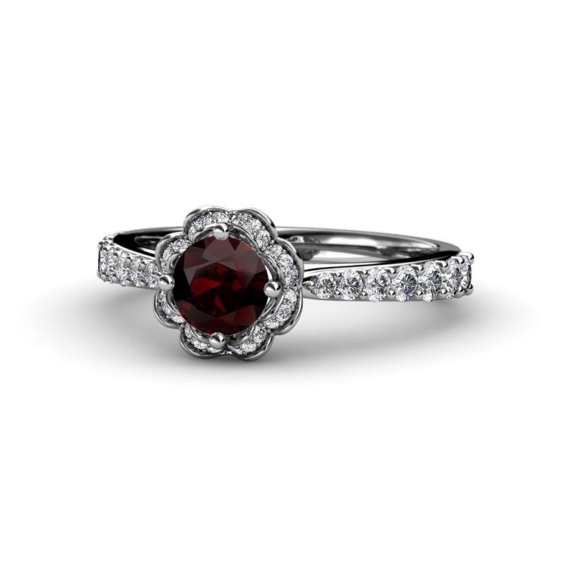 Florus Red Garnet and Diamond Halo Engagement Ring 