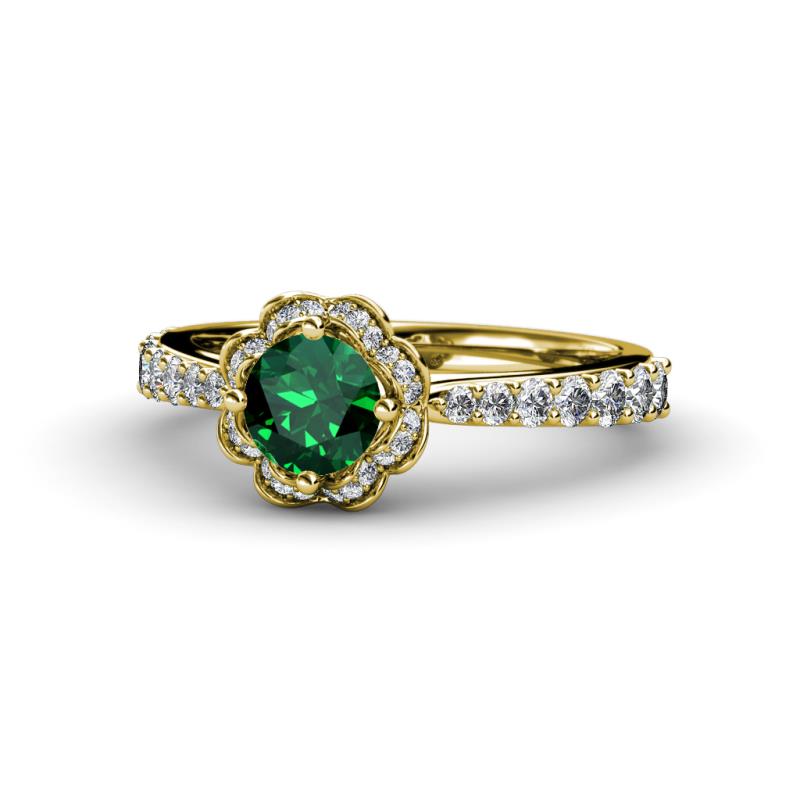 Florus Emerald and Diamond Halo Engagement Ring 