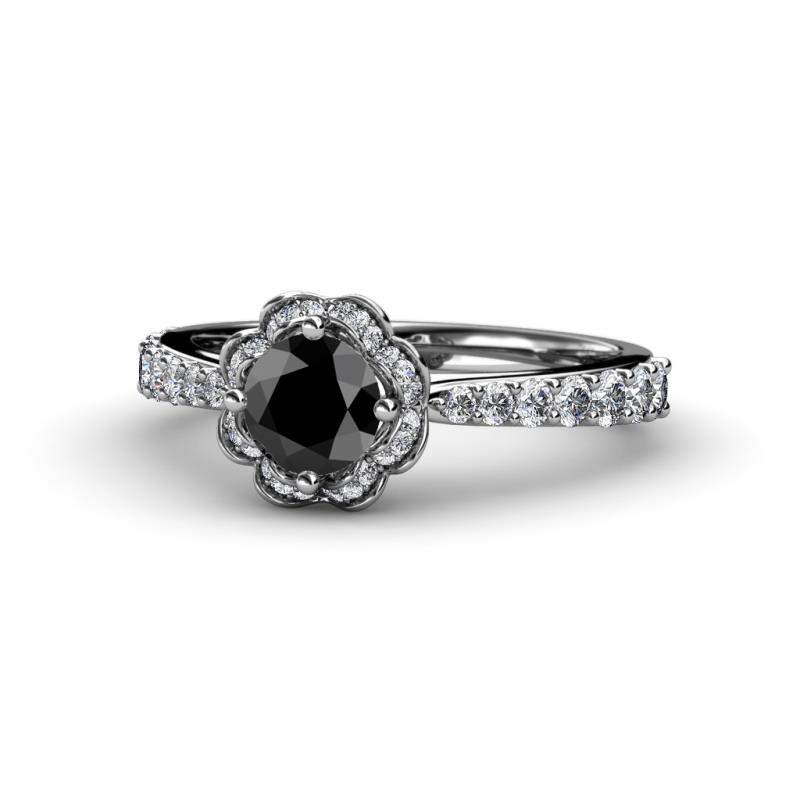Florus Black and White Diamond Halo Engagement Ring 