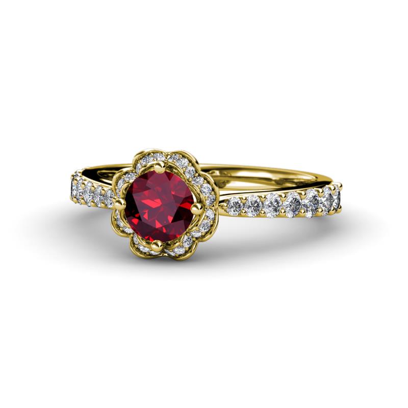 Florus Ruby and Diamond Halo Engagement Ring 