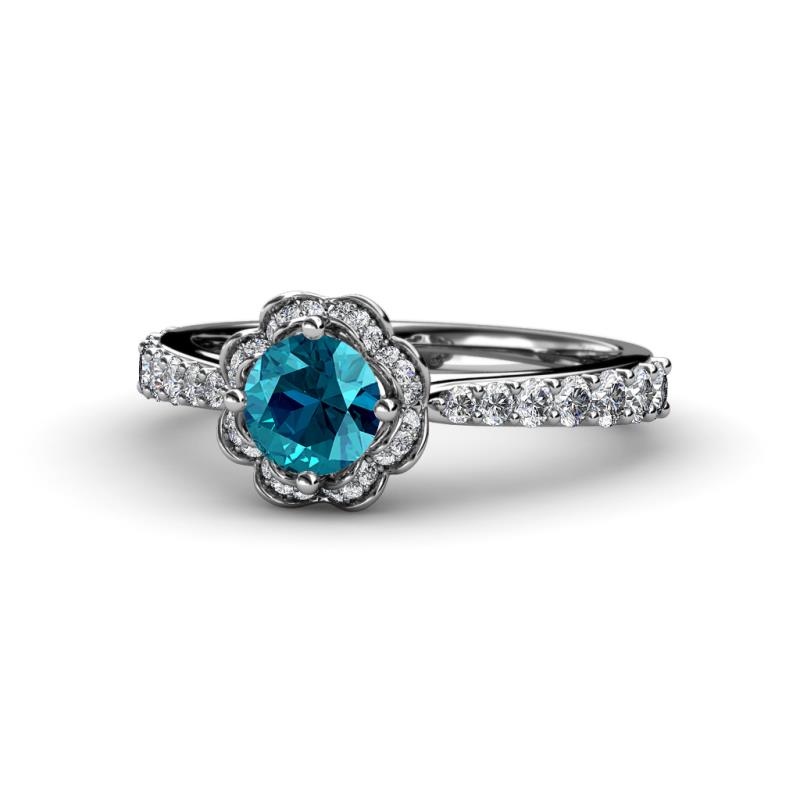 Florus London Blue Topaz and Diamond Halo Engagement Ring 