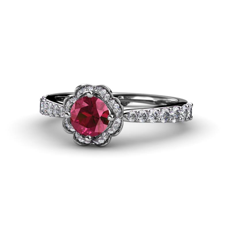 Florus Rhodolite Garnet and Diamond Halo Engagement Ring 