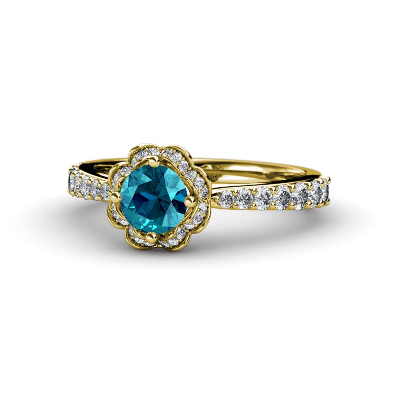 Florus London Blue Topaz and Diamond Halo Engagement Ring 