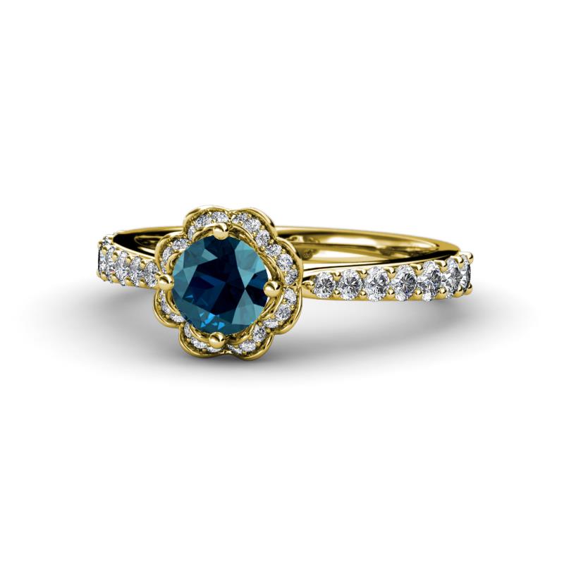 Florus Blue and White Diamond Halo Engagement Ring 