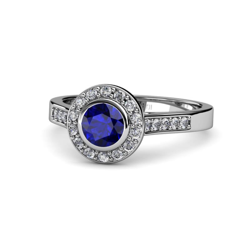 Ara Blue Sapphire and Diamond Halo Engagement Ring 