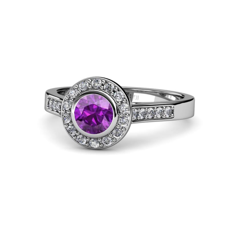 Ara Amethyst and Diamond Halo Engagement Ring 