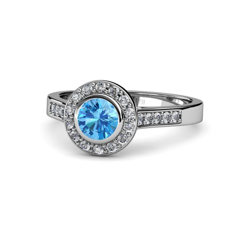 Ara Blue Topaz and Diamond Halo Engagement Ring 
