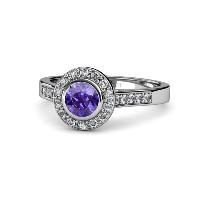 Ara Iolite and Diamond Halo Engagement Ring 