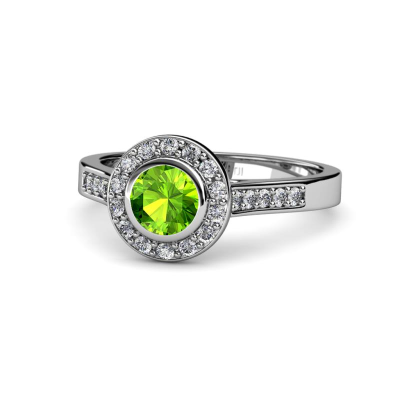 Ara Peridot and Diamond Halo Engagement Ring 