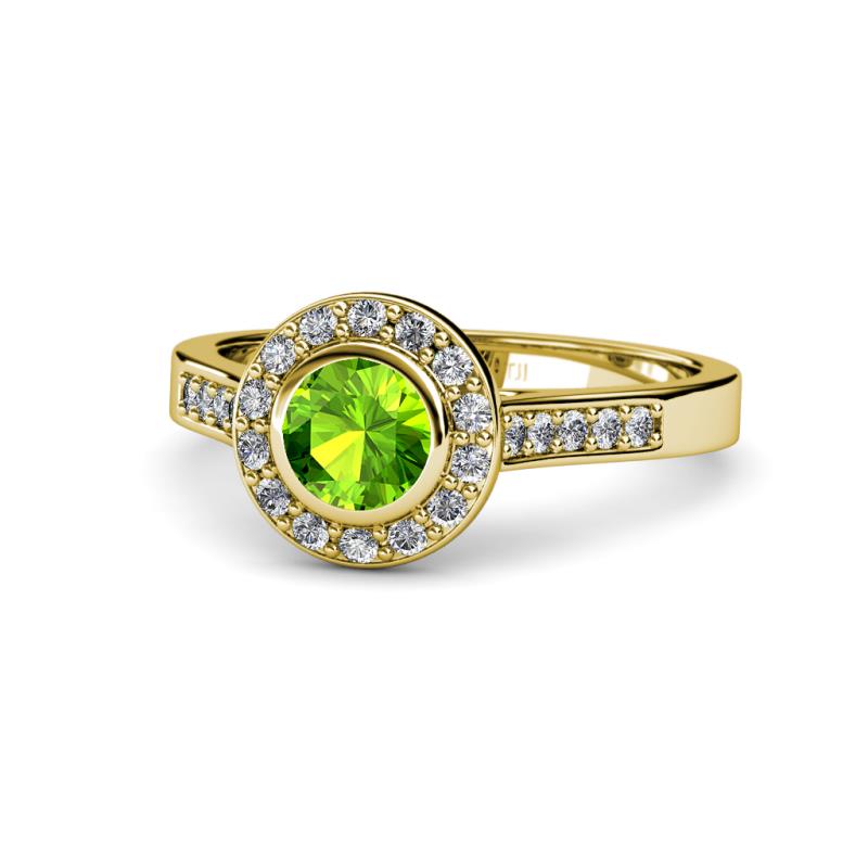 Ara Peridot and Diamond Halo Engagement Ring 