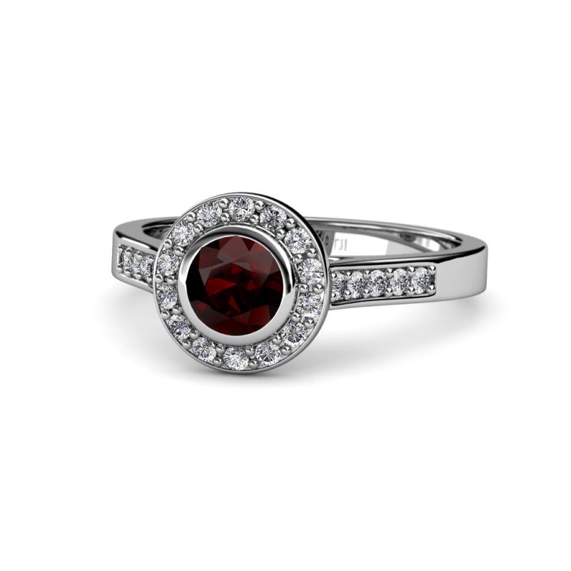 Ara Red Garnet and Diamond Halo Engagement Ring 