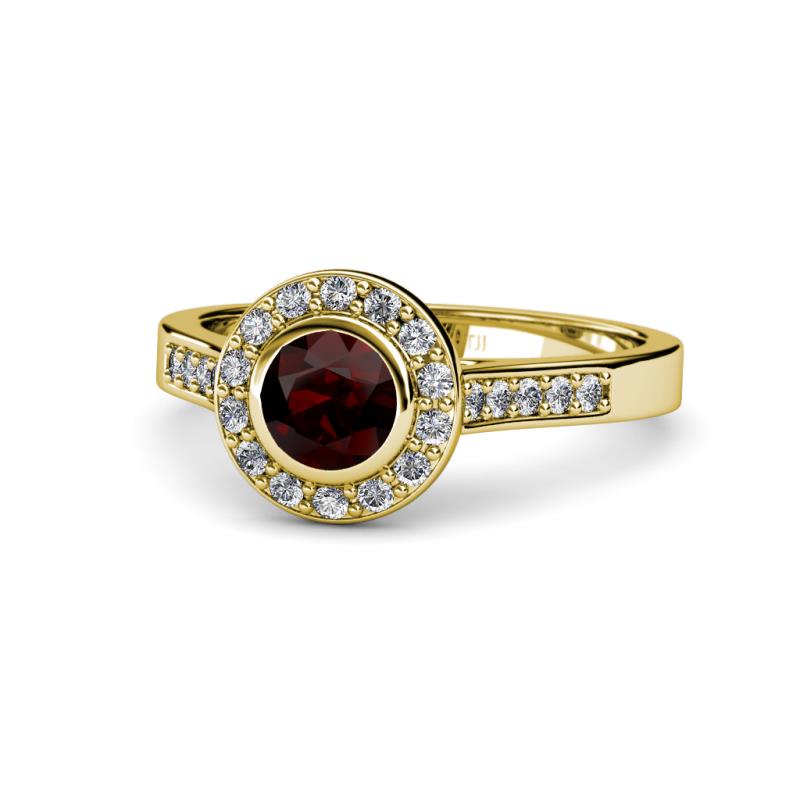Ara Red Garnet and Diamond Halo Engagement Ring 