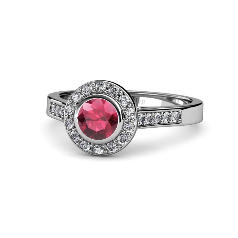 Ara Rhodolite Garnet and Diamond Halo Engagement Ring 