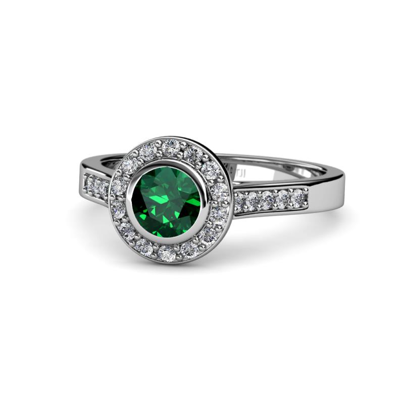 Ara Emerald and Diamond Halo Engagement Ring 