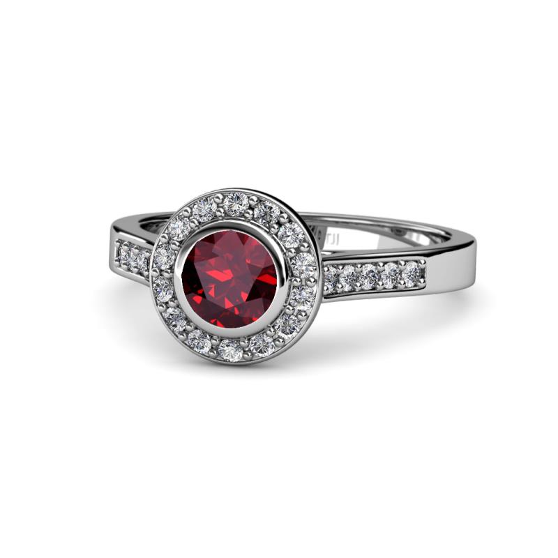 Ara Ruby and Diamond Halo Engagement Ring 