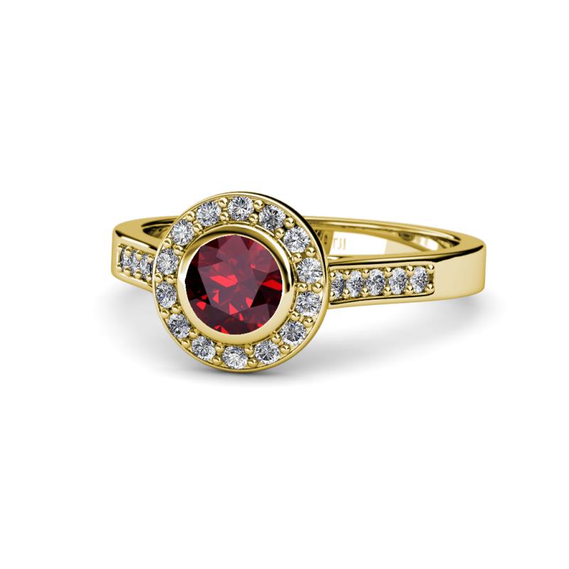 Ara Ruby and Diamond Halo Engagement Ring 