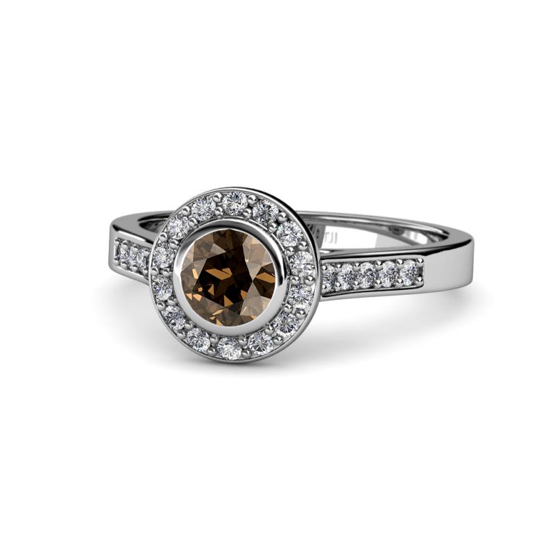 Ara Smoky Quartz and Diamond Halo Engagement Ring 