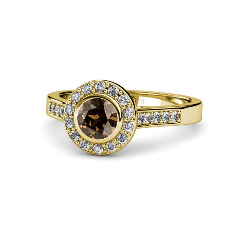 Ara Smoky Quartz and Diamond Halo Engagement Ring 
