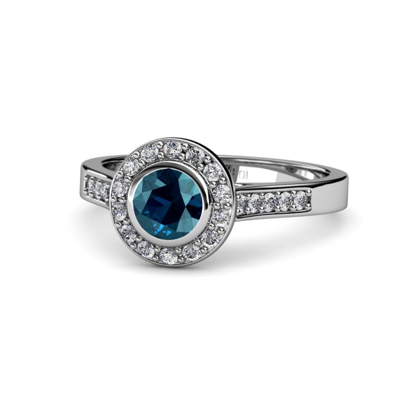 Ara Blue and White Diamond Halo Engagement Ring 