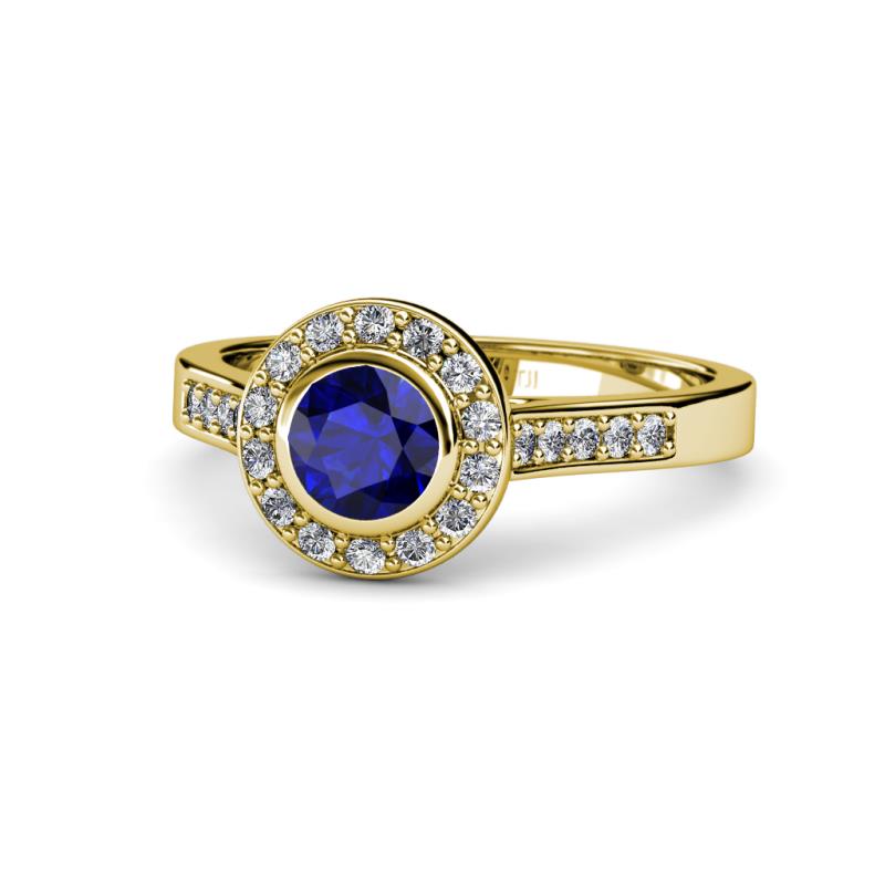 Ara Blue Sapphire and Diamond Halo Engagement Ring 