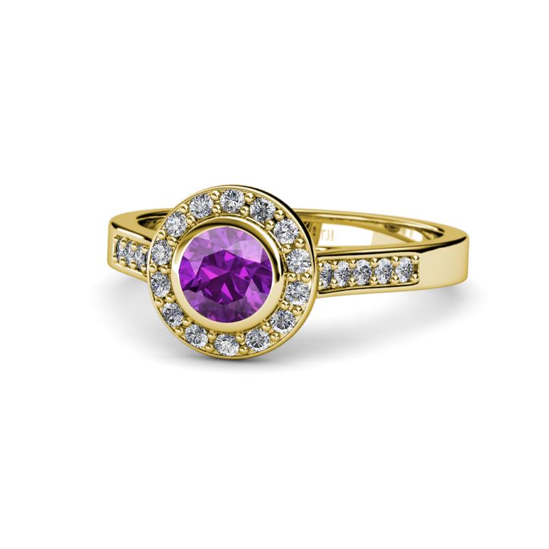 Ara Amethyst and Diamond Halo Engagement Ring 