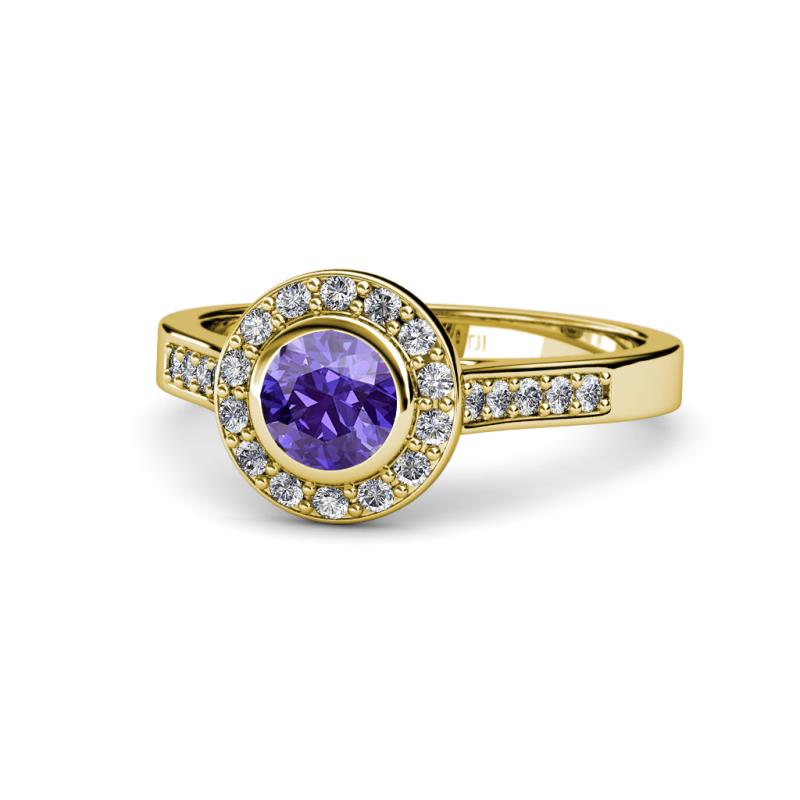 Ara Iolite and Diamond Halo Engagement Ring 