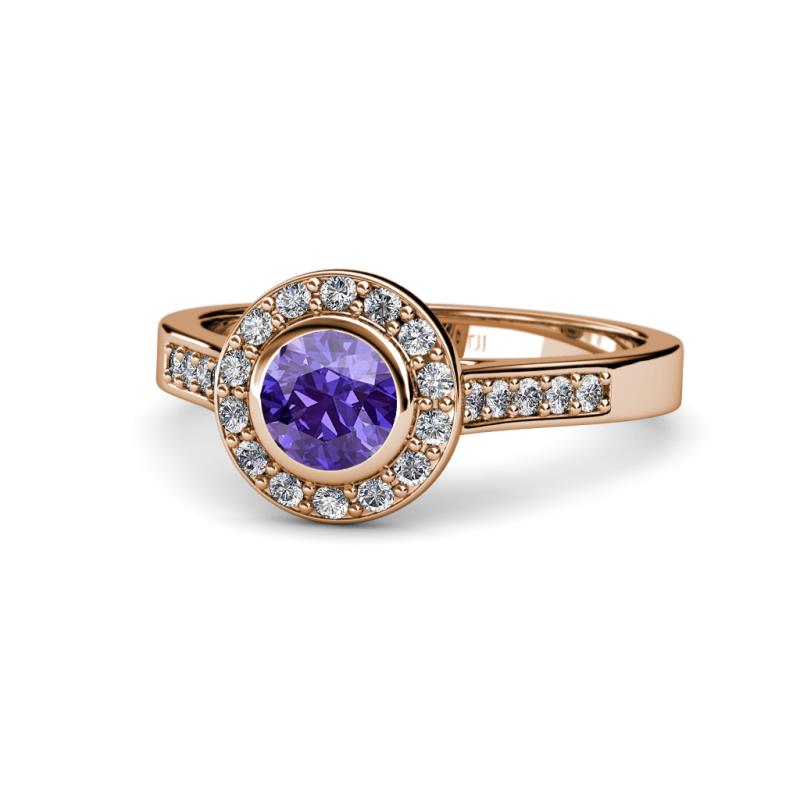 Ara Iolite and Diamond Halo Engagement Ring 