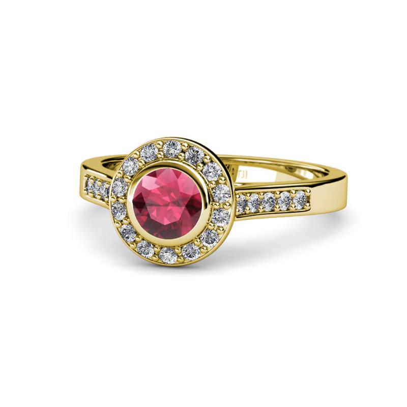Ara Rhodolite Garnet and Diamond Halo Engagement Ring 