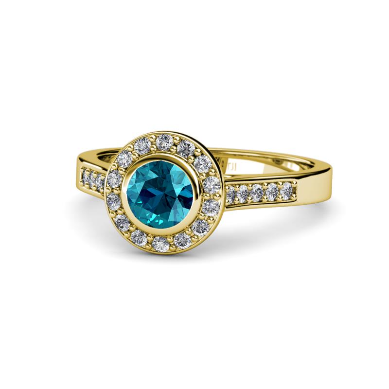 Ara London Blue Topaz and Diamond Halo Engagement Ring 