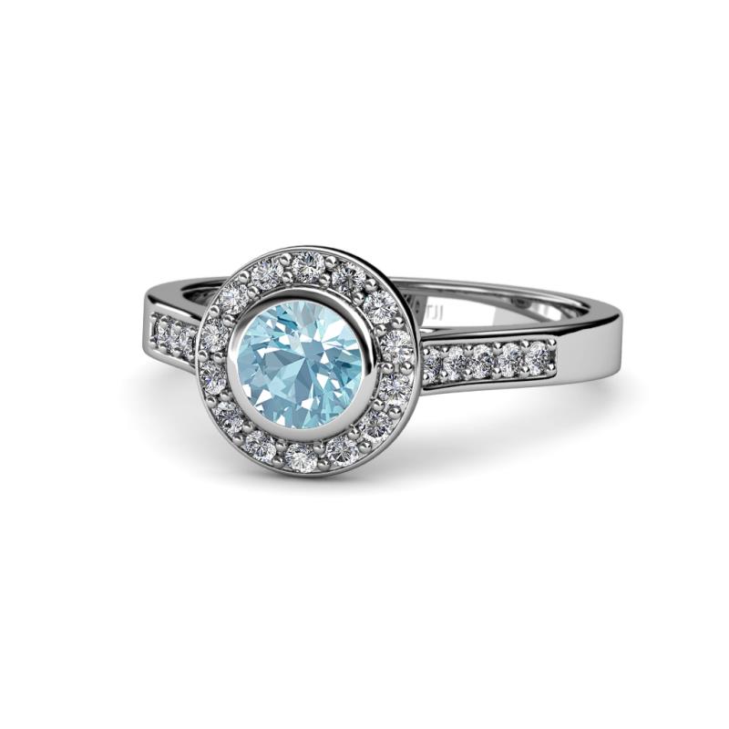 Ara Aquamarine and Diamond Halo Engagement Ring 