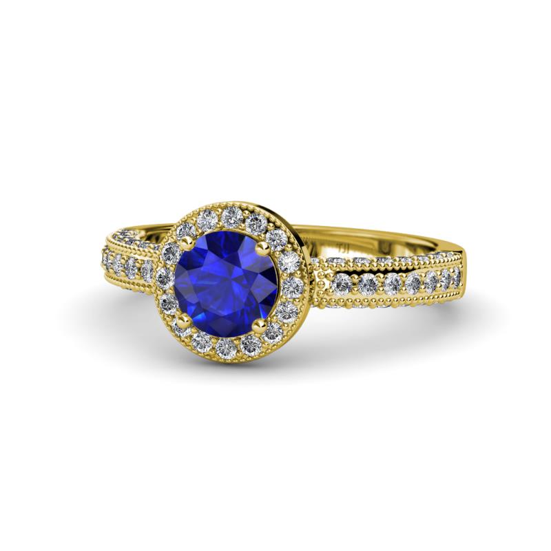 Nora Blue Sapphire and Diamond Halo Engagement Ring 