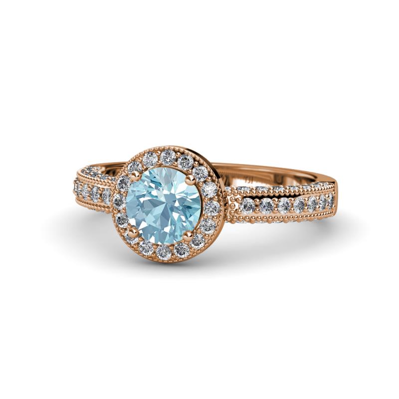 Nora Aquamarine and Diamond Halo Engagement Ring 