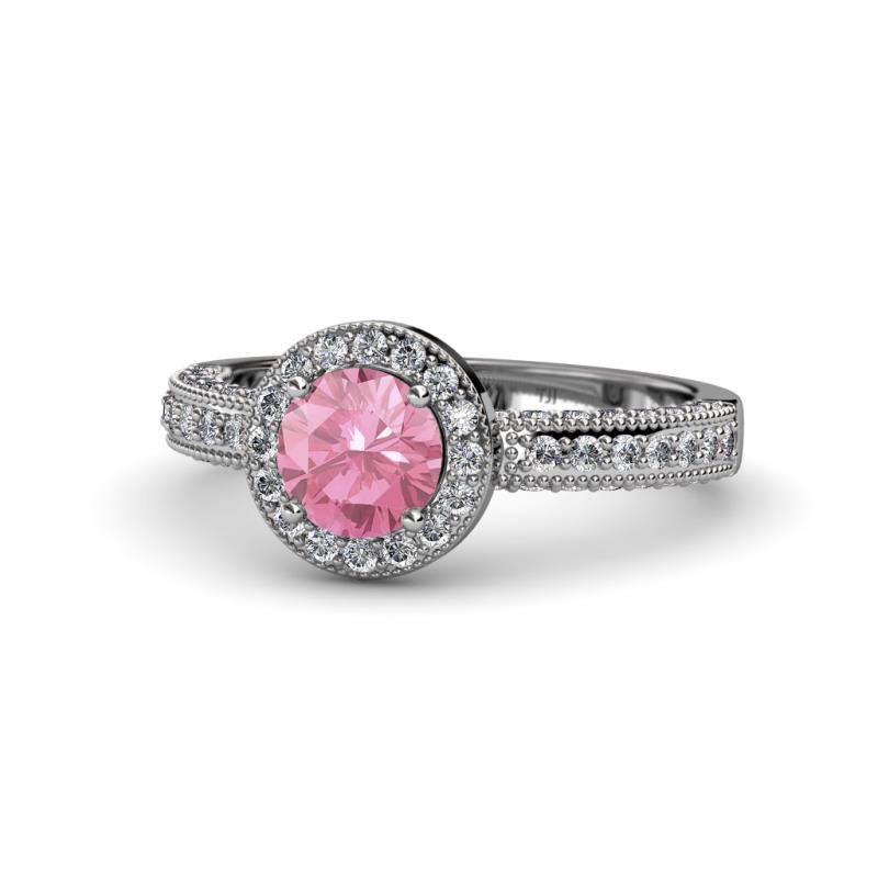 Nora Pink Tourmaline and Diamond Halo Engagement Ring 