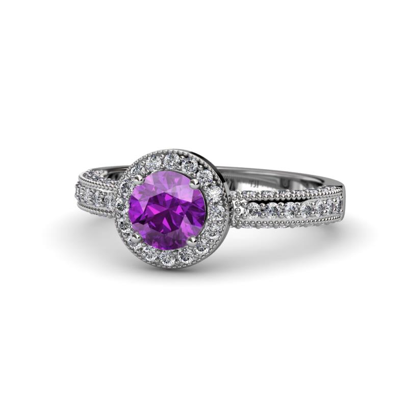 Nora Amethyst and Diamond Halo Engagement Ring 