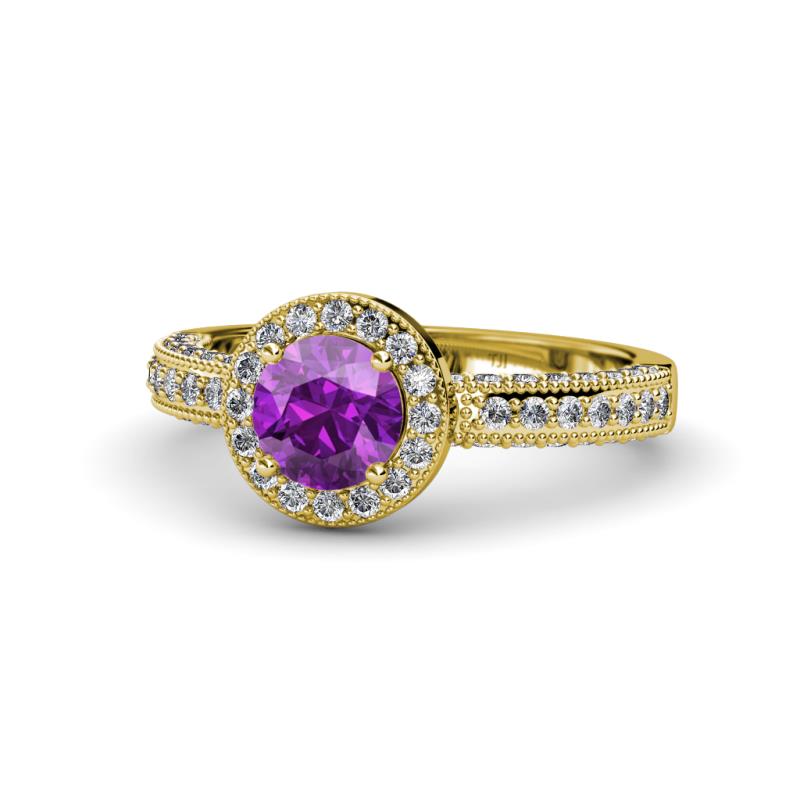 Nora Amethyst and Diamond Halo Engagement Ring 