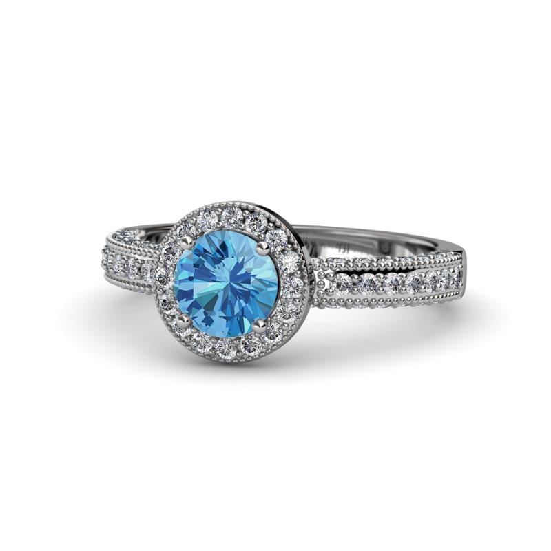 Nora Blue Topaz and Diamond Halo Engagement Ring 