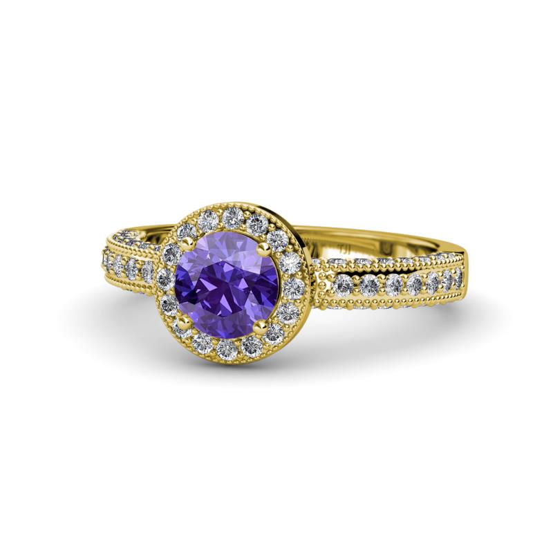 Nora Iolite and Diamond Halo Engagement Ring 