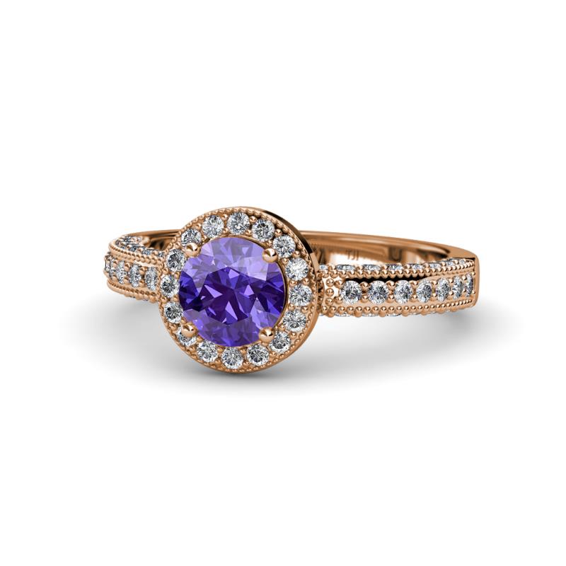 Nora Iolite and Diamond Halo Engagement Ring 