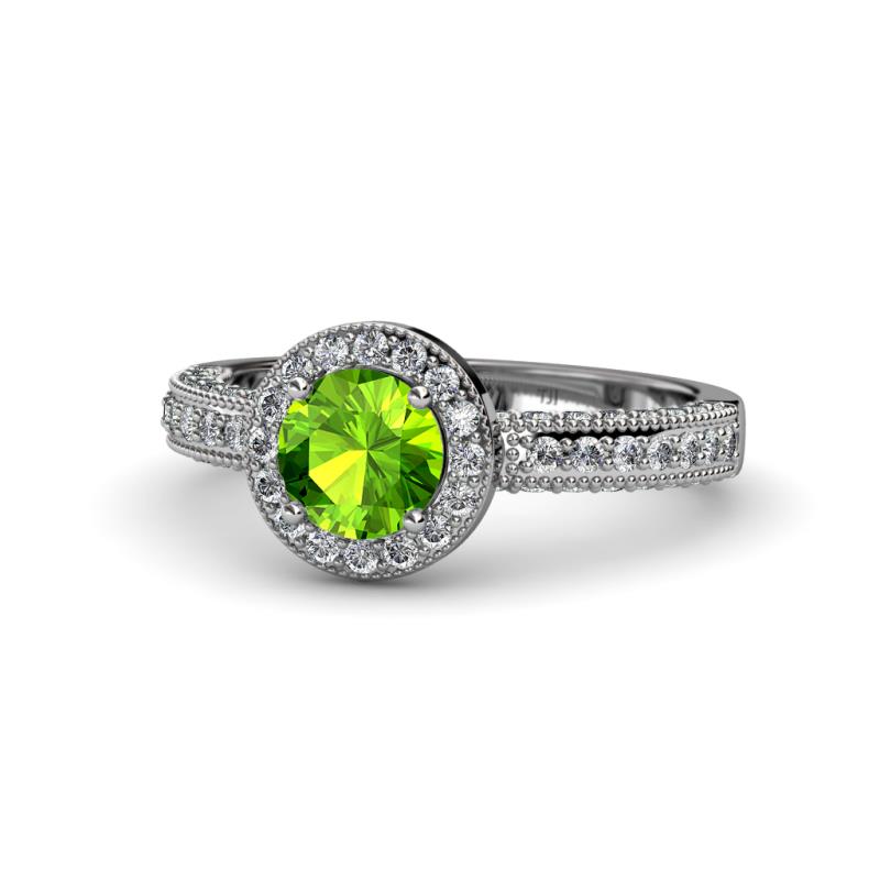 Nora Peridot and Diamond Halo Engagement Ring 