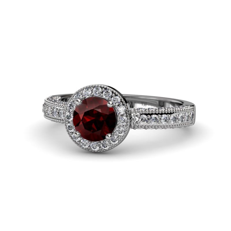 Nora Red Garnet and Diamond Halo Engagement Ring 
