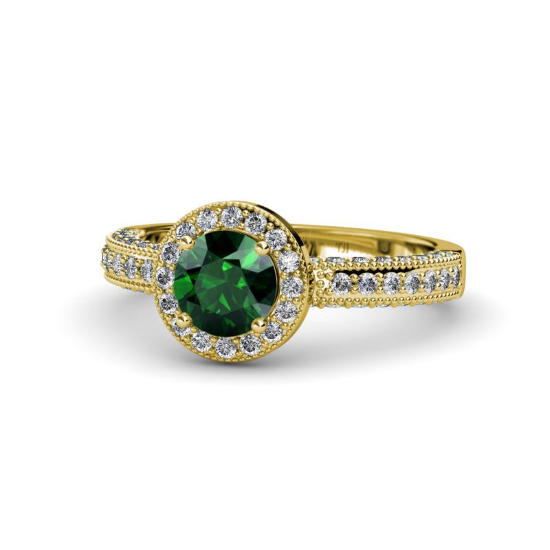 Nora Emerald and Diamond Halo Engagement Ring 