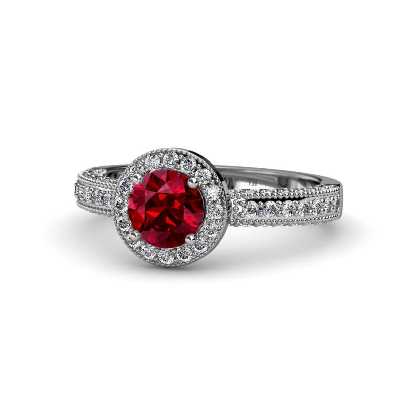 Nora Ruby and Diamond Halo Engagement Ring 