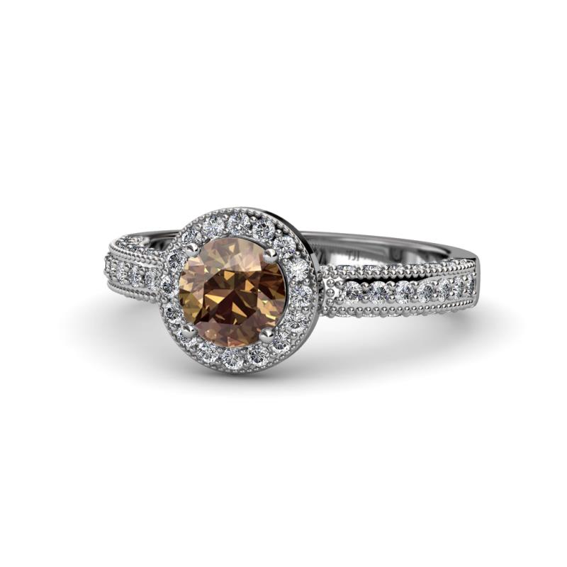 Nora Smoky Quartz and Diamond Halo Engagement Ring 