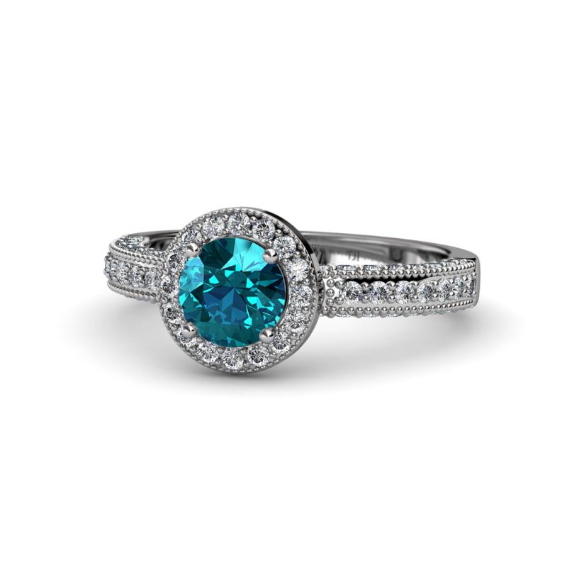 Nora London Blue Topaz and Diamond Halo Engagement Ring 