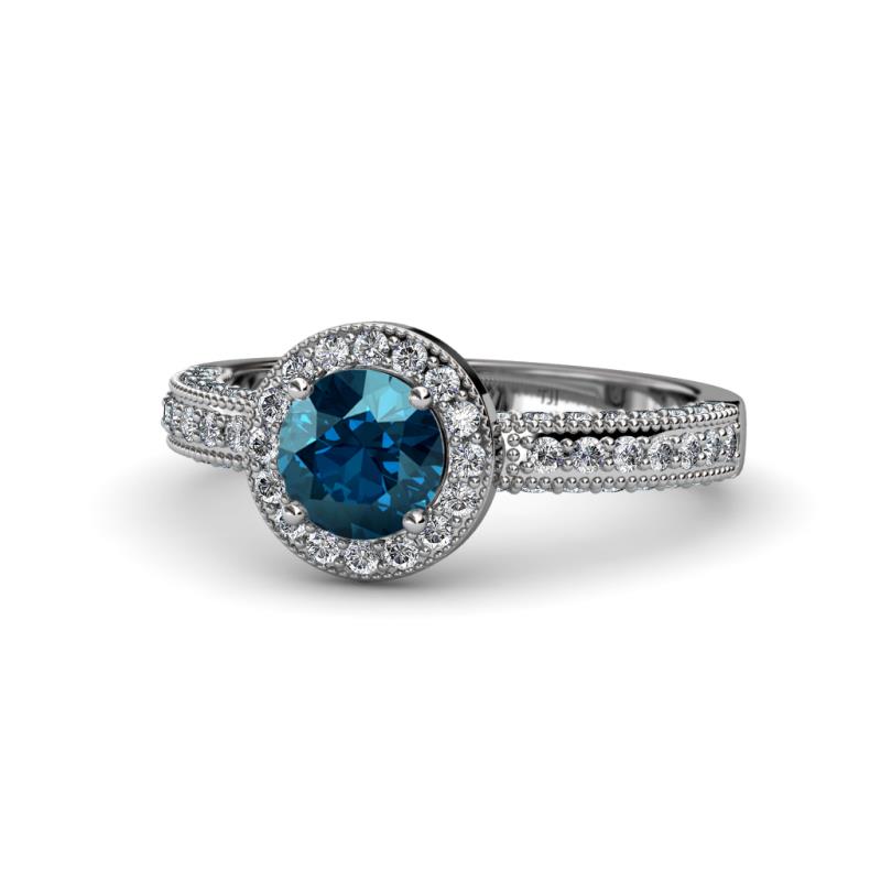 Nora Blue and White Diamond Halo Engagement Ring 