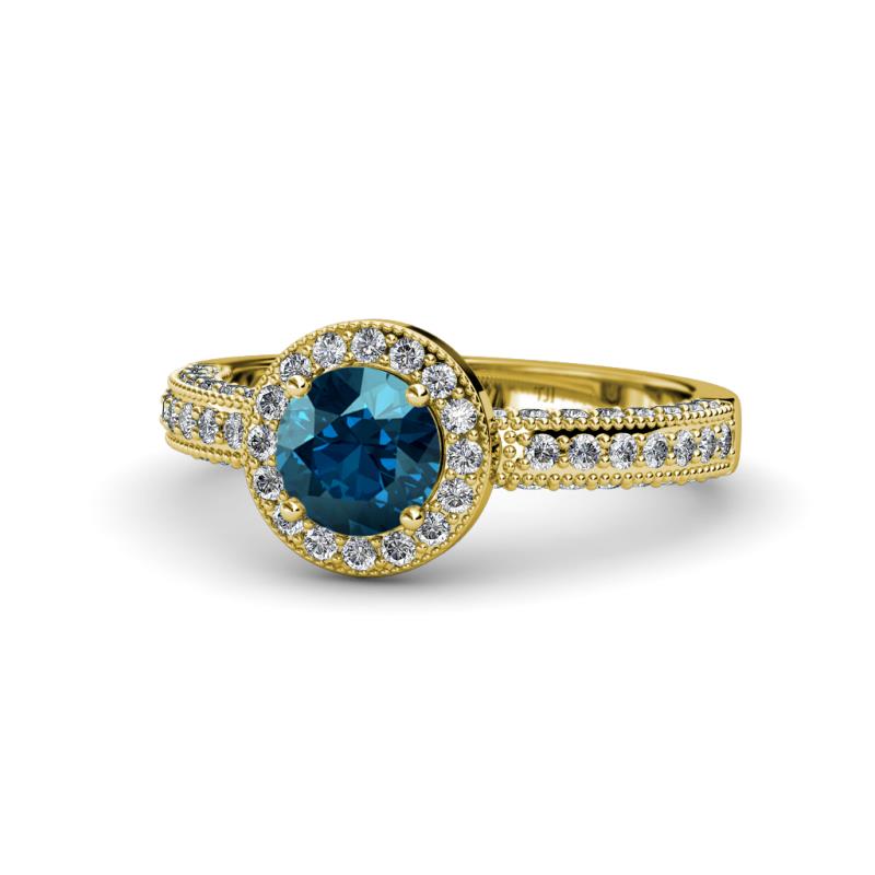 Nora Blue and White Diamond Halo Engagement Ring 