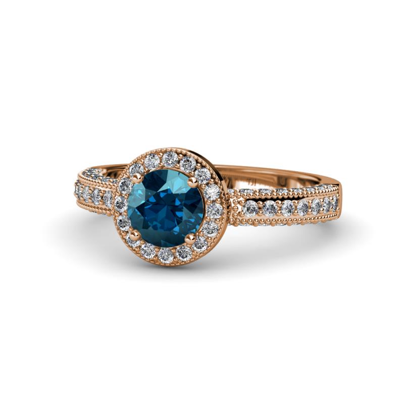 Nora Blue and White Diamond Halo Engagement Ring 