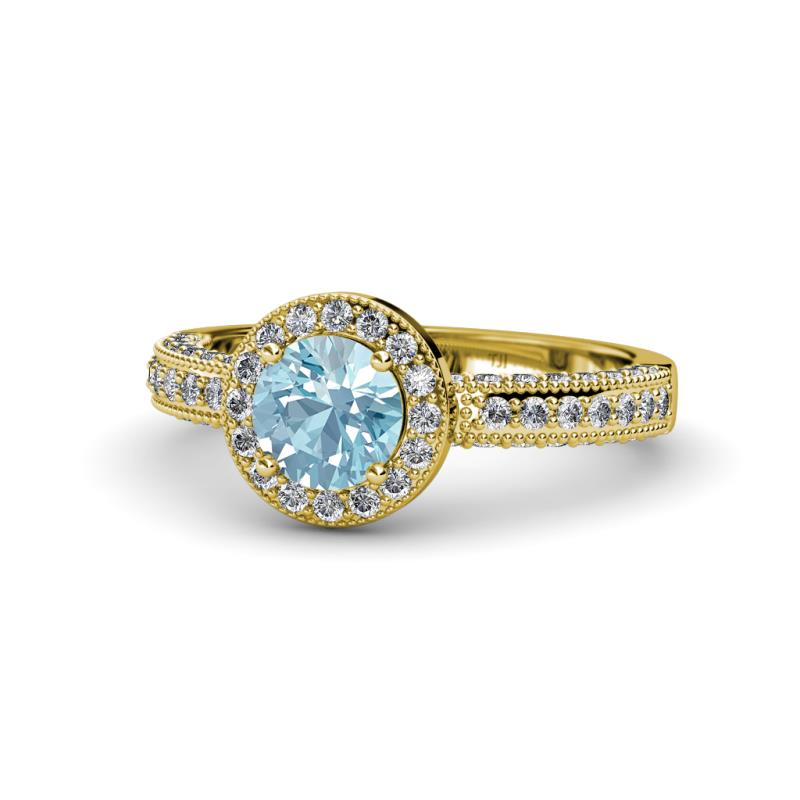 Nora Aquamarine and Diamond Halo Engagement Ring 